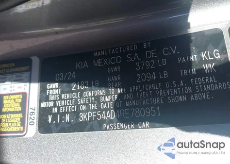 2024 Kia Forte Gt-Line z USA, uszkodzony, nr VIN 3KPF54AD4RE780951